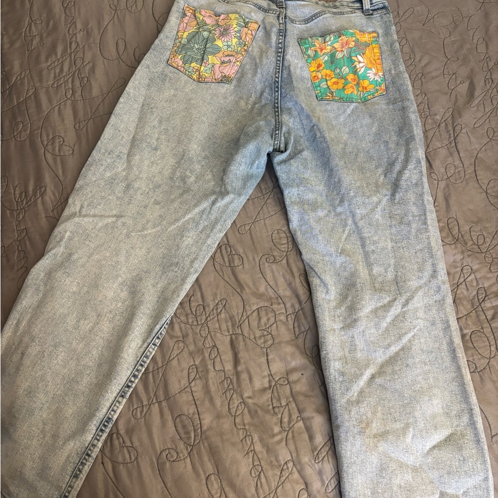 Blue Jeans with Floral Pockets